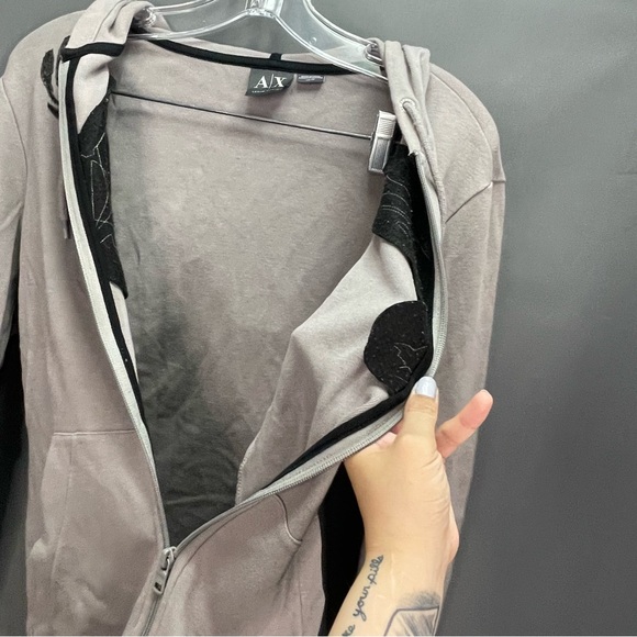 ARMANI EXCHANGE XS grey zip up sweater with hood and eagle logo - Picture 5 of 11